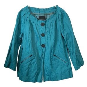 Classiques Entier Atelier Pleated Buttoned Jacket Teal Blue-Green Size M